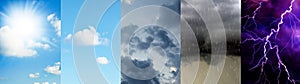 Photos of sky during different weather, collage. Banner design