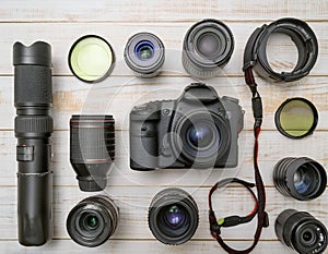 photos of tools and various digital camera lenses