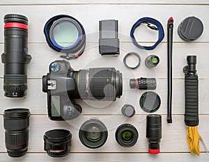 photos of tools and various digital camera lenses