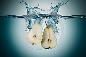 PhotoStock An artistic depiction of water splash with sliced pears