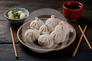 PhotoStock Elegant capture of traditional Japanese dumplings, dango, in studio lighting