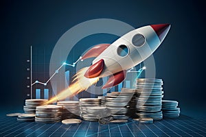 PhotoStock Financial growth visualized sky rocket with graph in 3D rendering