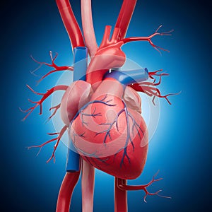 PhotoStock Human heart with blood vessels on blue background, representing anatomy and health