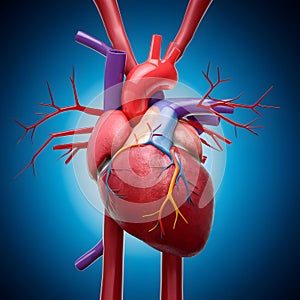 PhotoStock Human heart with blood vessels on blue background, representing anatomy and health