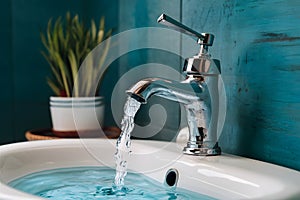 PhotoStock Water flowing from bathroom tap, essential hygiene symbol
