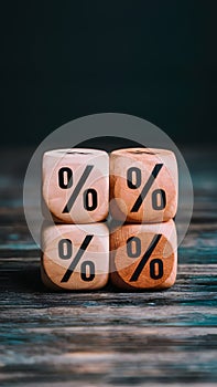 PhotoStock Wooden cubes with percentage symbol and arrows, financial growth concept