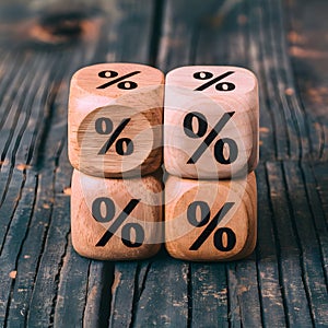 PhotoStock Wooden cubes with percentage symbol and arrows, financial growth concept