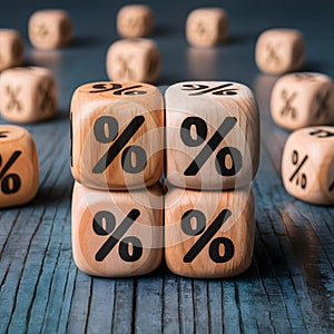 PhotoStock Wooden cubes with percentage symbol and arrows, financial growth concept