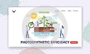 Photosynthesis Efficiency Landing Page Template. Tiny Scientists Characters at Infographics Presenting Changes Sunlight