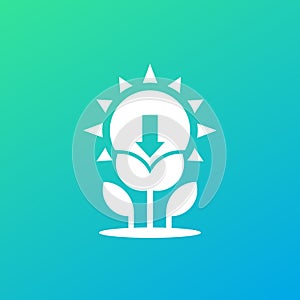 photosynthesis icon with plant and sun, vector
