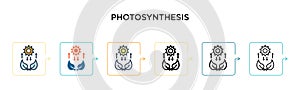 Photosynthesis vector icon in 6 different modern styles. Black, two colored photosynthesis icons designed in filled, outline, line
