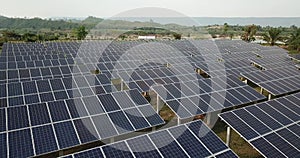 Photovoltaic cell in the solar panel farm aerial view