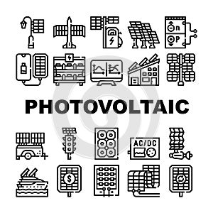 Photovoltaic Energy Collection Icons Set Vector Illustrations