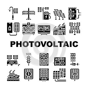 Photovoltaic Energy Collection Icons Set Vector Illustrations