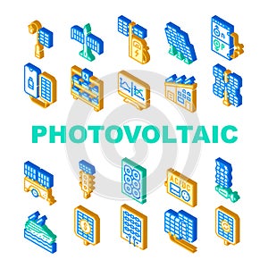 Photovoltaic Energy Collection Icons Set Vector Illustrations
