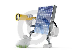 Photovoltaic panel character looking through a telescope photo
