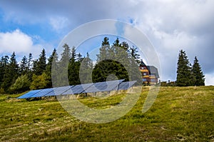 Photovoltaic panels powering the mountain shelter. Rysianka, Poland