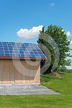Photovoltaic panels on roof of barn photo