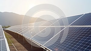 Photovoltaic park: Solar paneles with warm sunlight. Renewable energies photo