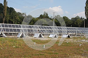 Photovoltaic power plant for obtaining energy from the sun. Construction under construction. Photovoltaic panels for mounting on a