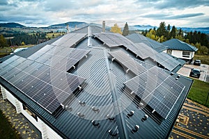 Photovoltaic solar panel system on the roof of house.