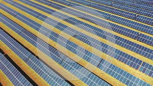 Photovoltaic solar panels field. Alternative energy generation. Green energy.