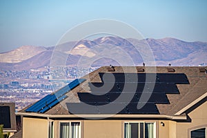 Photovoltaic solar panels on a house roof in Utah