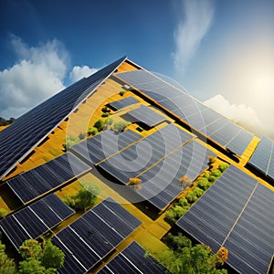 photovoltaic solar panels in modern house roof. sustainable energy concept. generative ai