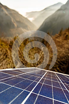 Photovoltaic solar panels in mountainous natural area