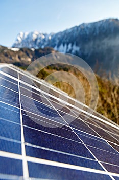 Photovoltaic solar panels in mountainous natural area