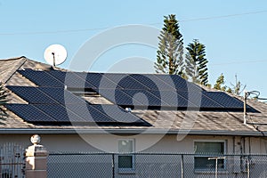 Photovoltaic solar panels on a tiled roof