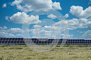 photovoltaic solar power panel on sky background, green clean Alternative power energy concept