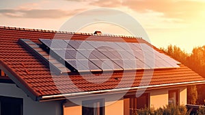 Photovoltaic system, solar panels on roof of a house