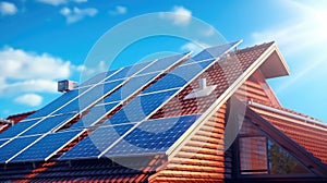 Photovoltaic system, solar panels on roof of a house