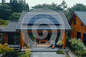 A photovoltaic system. Solar panels on the roof of the house renewable energy green power photovoltaic