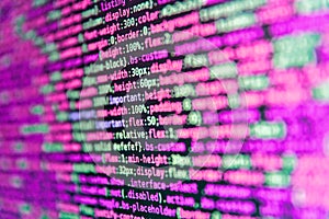 Php code on blue background in code editor. Matrix byte of binary data rian code running abstract background in dark blue digital