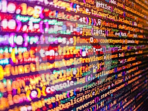 Php code on blue background in code editor. Programmer occupation j. Computer program, software background. IT coding on monitor