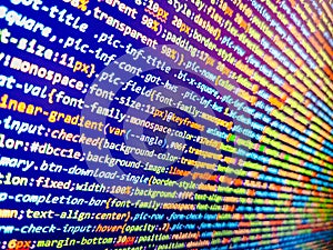 PHP da. Software developer screen background- source code script. Programming code abstract. Screen display of computer script