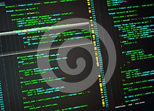 Php developing of the site in the code editor, close up