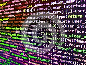 PHP development, software site code. Developing programming binary code. Abstract source code background