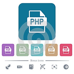 PHP file format flat icons on color rounded square backgrounds photo