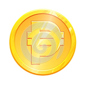 PHP Golden peso coin symbol on white background. Finance investment concept. Exchange Philippine currency Money banking