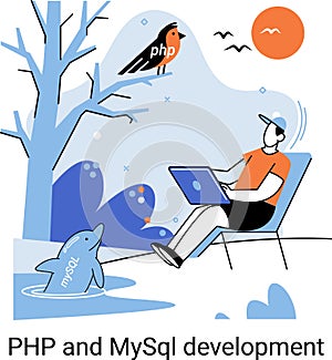 PHP and MySql development. Software website developer, programmer service, programming language