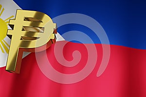 PHP Peso Currency Sign of Philippine Money Exchange on Philippine National Flag for Business Financial background, 3D Rendering