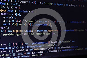 PHP programming language on computer screen. Monitor technology concept. Background of program code. Web development concept