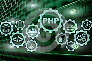 PHP programming language. Developing programming and coding technologies.Cyber space concept