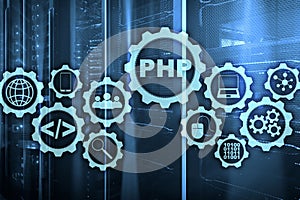 PHP programming language. Developing programming and coding technologies.Cyber space concept.
