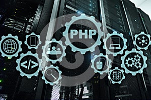 PHP programming language. Developing programming and coding technologies.Cyber space concept