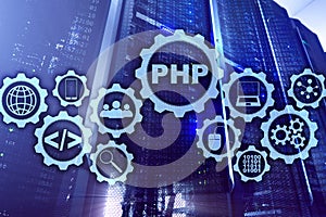 PHP programming language. Developing programming and coding technologies. Cyber space concept.