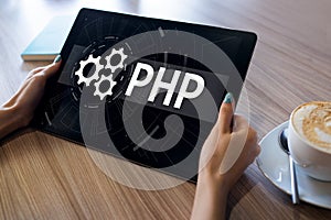 PHP programming language. Web and application development concept.